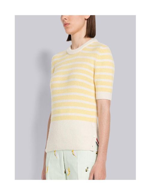 Thom Browne Yellow Horizontal-Stripe Knitted T-Shirt