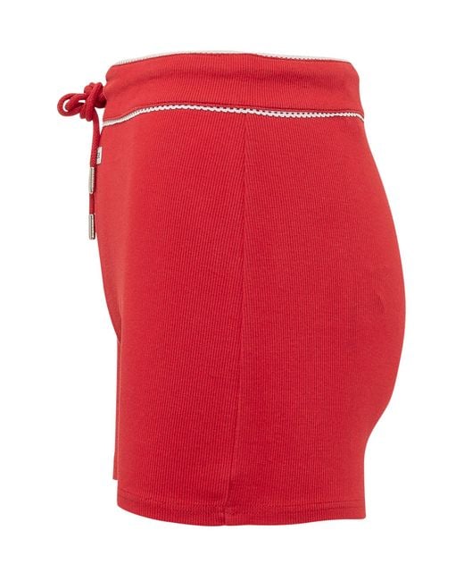 MARINE SERRE Red Light Ribbed Jersey Drawstring-Waist Mini Shorts