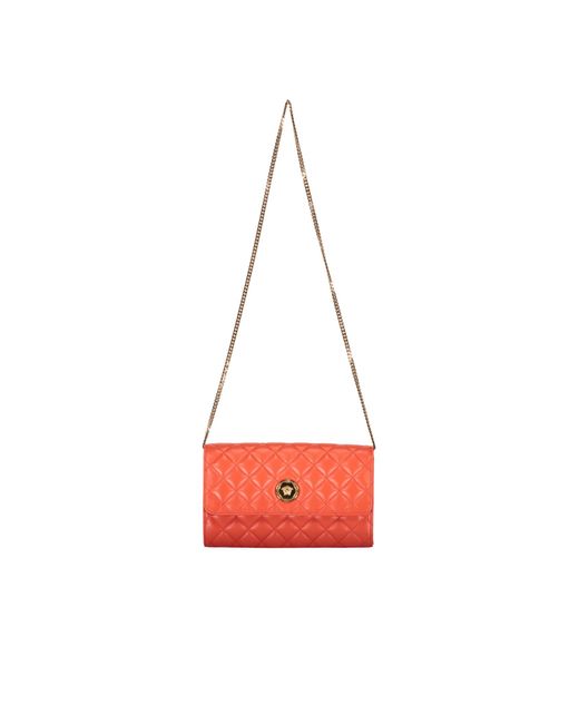 Versace Red Quilted Foldover Top Clutch Bag