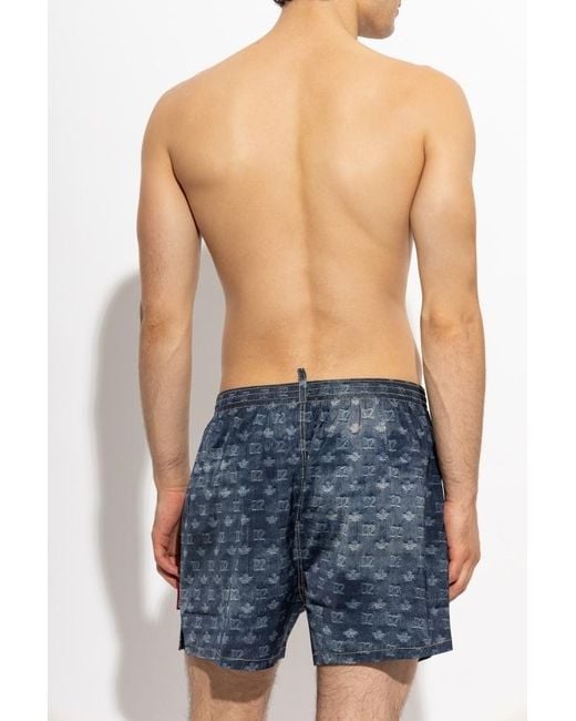 DSquared² Blue Printed Swim Trunks for men
