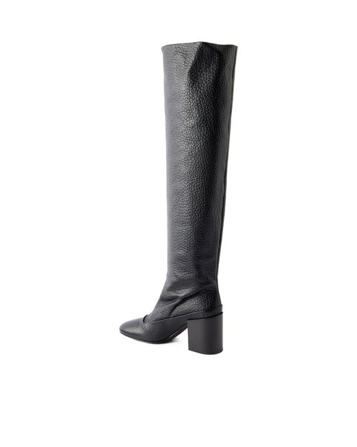 Dries Van Noten Black Leather Over-The-Knee Boots