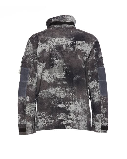 Stone Island Gray Camouflage Printed Logo Patch Jacket for men