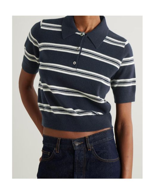 arch4 Blue Octavia Striped Cashmere Polo Shirt