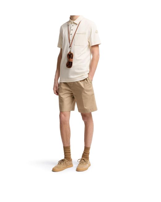 Moncler White Logo Patch Short-Sleeved Polo Shirt for men