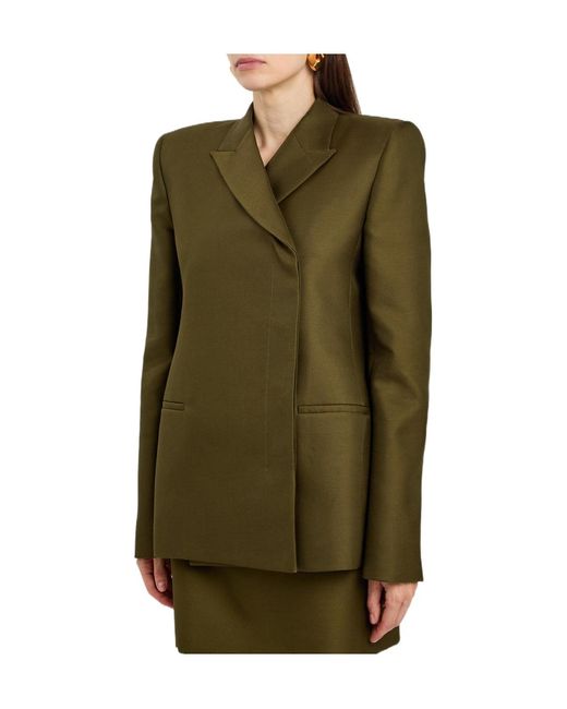 Khaite Green Double-Breasted Wool And Silk-Blend Blazer
