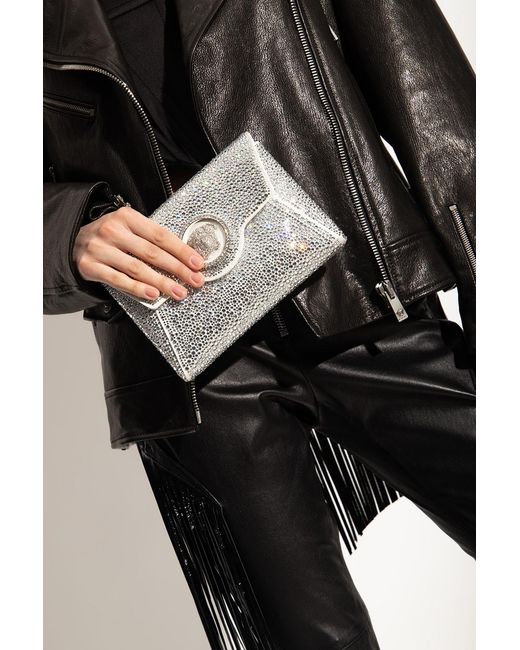 Versace Gray Medusa Plaque Embellished Clutch Bag
