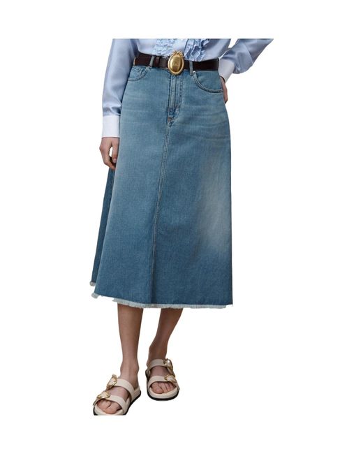 Dior Blue Iviera Mid-Length Flared Skirt