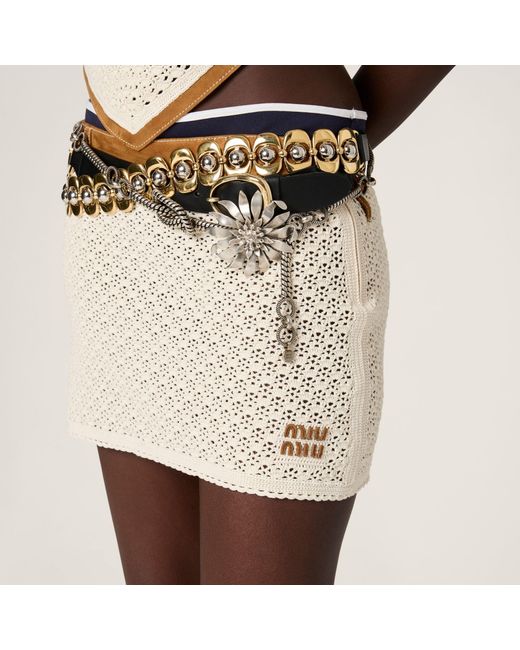 Miu Miu Natural Cotton And Suede Miniskirt