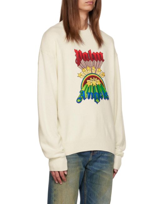 Palm Angels White Crewneck Knitted Jumper for men