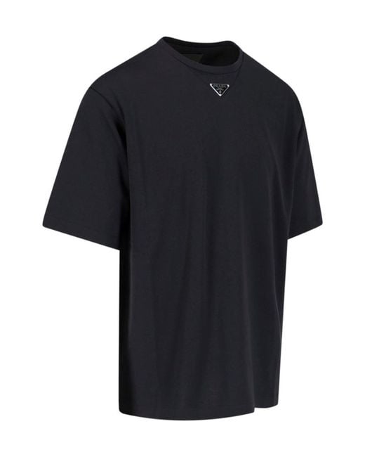 Prada Black Logo Plaque Crewneck T-Shirt for men