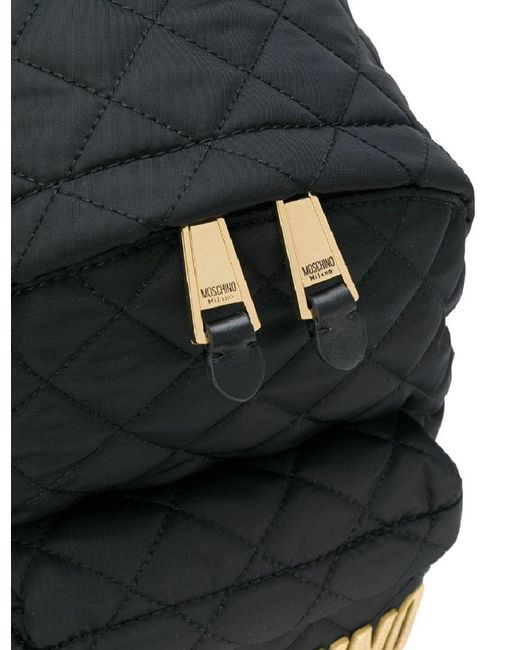 Moschino Black Logo-Plaque Quilted Backpack