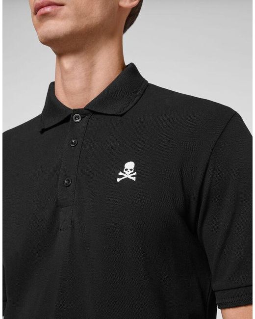 Philipp Plein Black Gothic Plein Short-Sleeve Cotton Polo Shirt for men