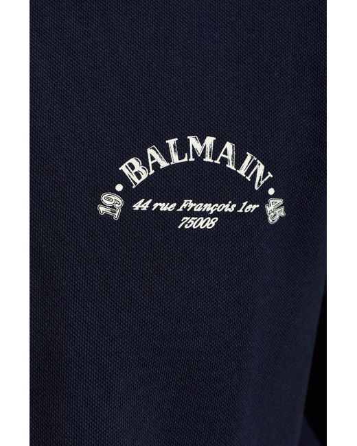 Balmain Blue Logo-Print Cotton Polo Shirt for men