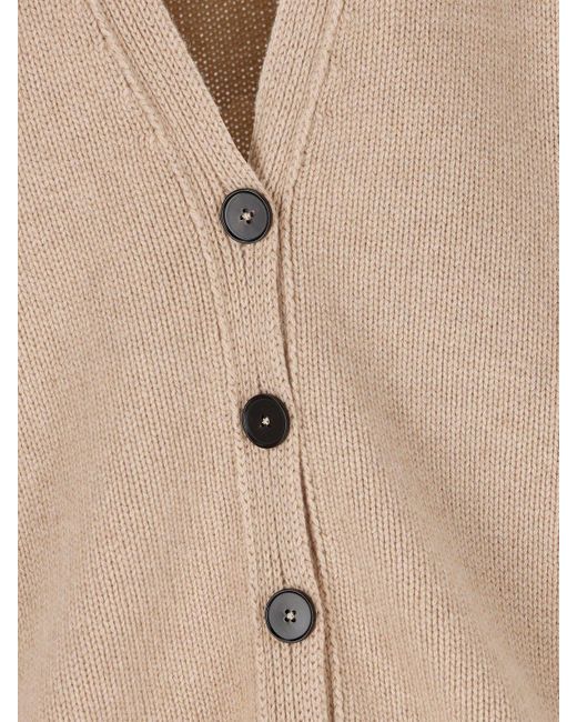 Jil Sander Natural Buttoned V-Neck Long-Sleeved Cardigan