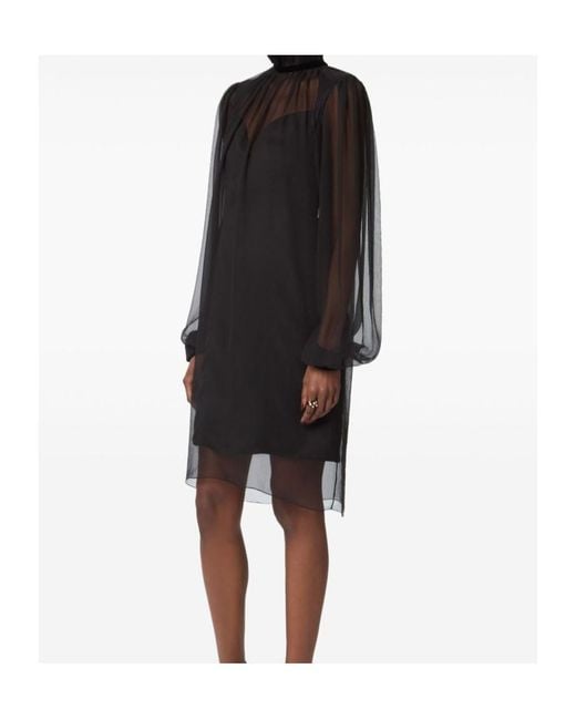 Nina Ricci Black High-Neck Balloon-Sleeve Mini Dress