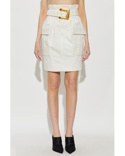 Balmain White Belted Cargo Skirt