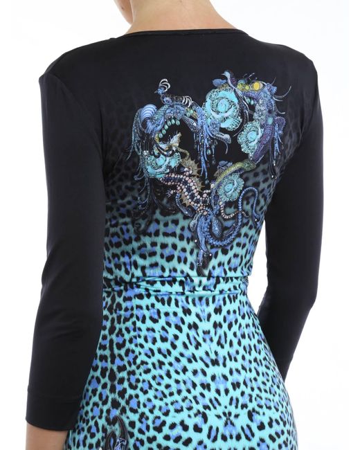 Just Cavalli Blue Animal Print Tight Dress