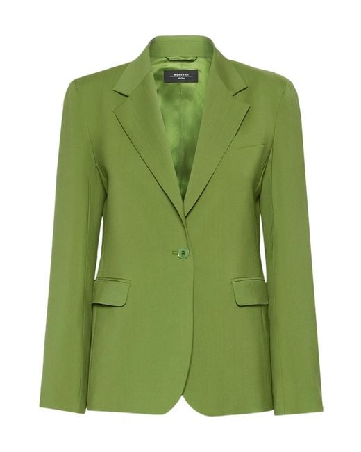 Weekend by Maxmara Green Lamine Single-Breasted Blazer