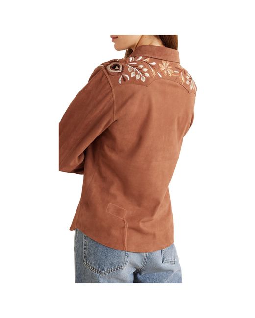 Fortela Brown Embroidered Leather-Trimmed Shirt