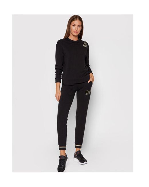 EA7 Black Logo Tape Stretch-Cotton T-Shirt