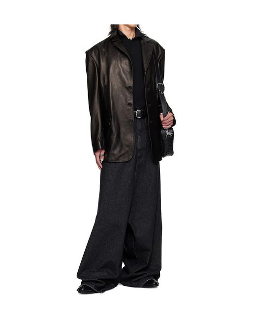 Lu'u Dan Black Oversized Tailored Suit Leather Blazer for men