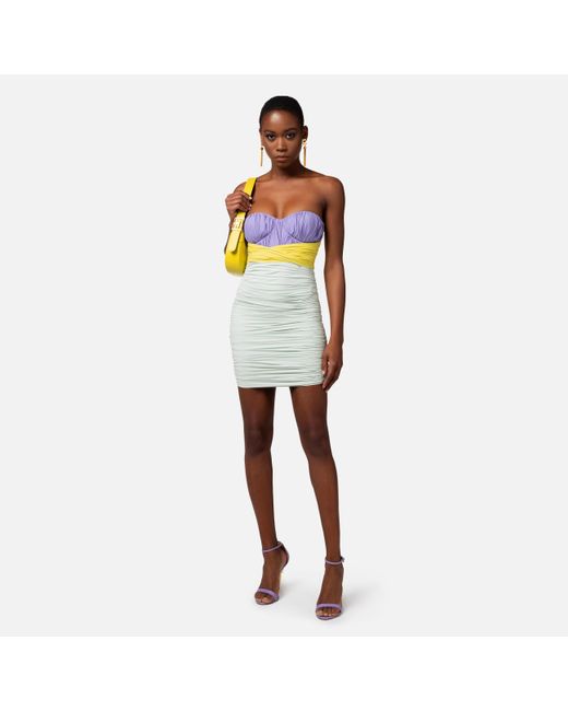 Elisabetta Franchi Blue Tricolour Draped Jersey Mini Dress