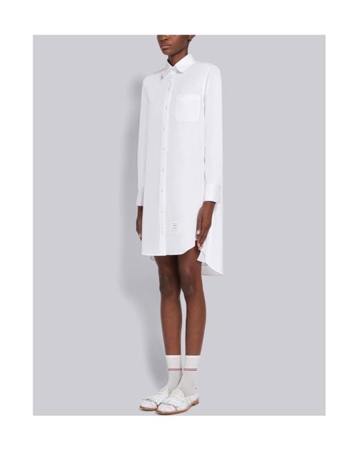 Thom Browne White Collared Button-Up Shirt Dress