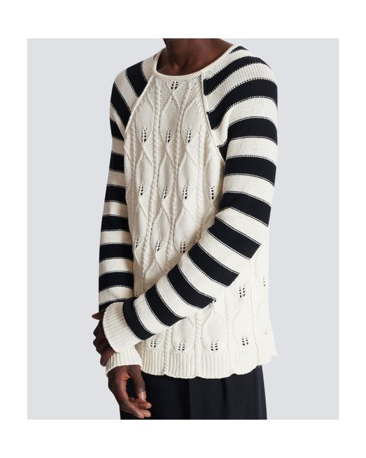 Balmain White Cable Knit Jumper for men