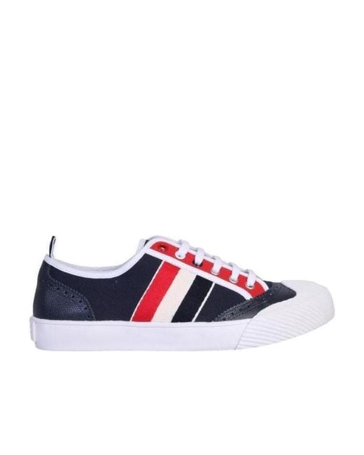 Thom Browne White Canvas Broguing Low Top Sneakers for men