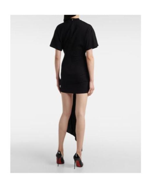 David Koma Black Embellished Draped Jersey Minidress