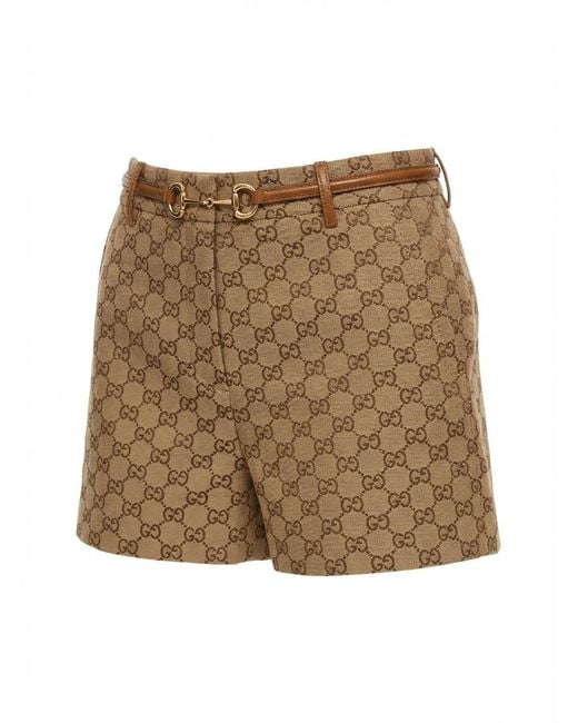 Gucci Brown Horsebit Detail Gg Shorts