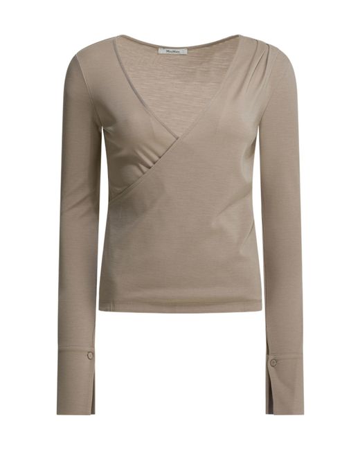 Max Mara Brown Wrap V-Neck Knitted Sweater