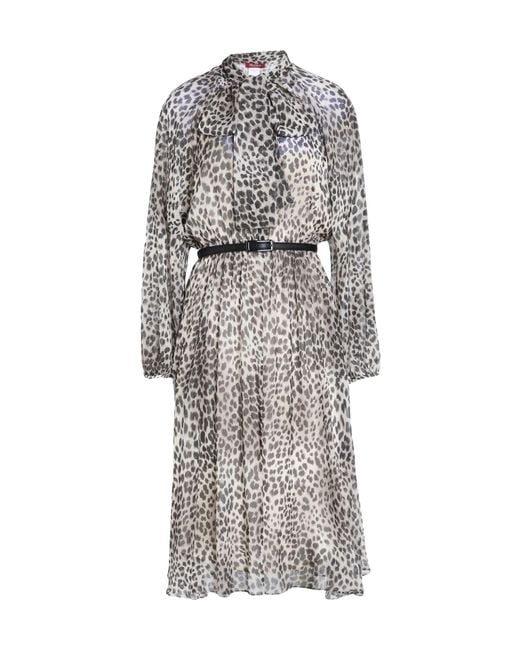 Max Mara Gray Long Sleeve Leopard Print Dress