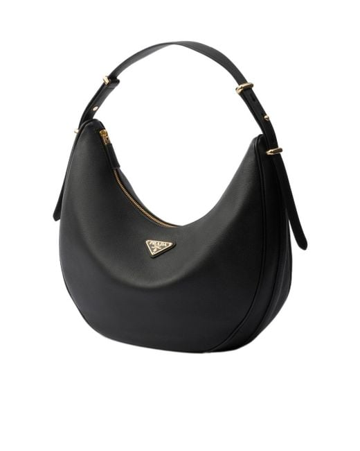 Prada Black Arqué Zip-Up Large Shoulder Bag