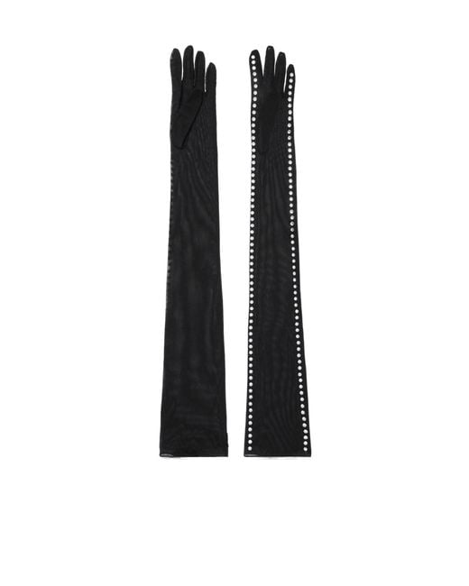 Oseree Black Crystal-Embellished Long Gloves