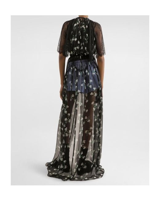 Dolce & Gabbana Black Silk-Blend Floral Maxi Dress