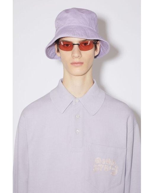 Acne Purple Logo Embroidered Polo Shirt for men