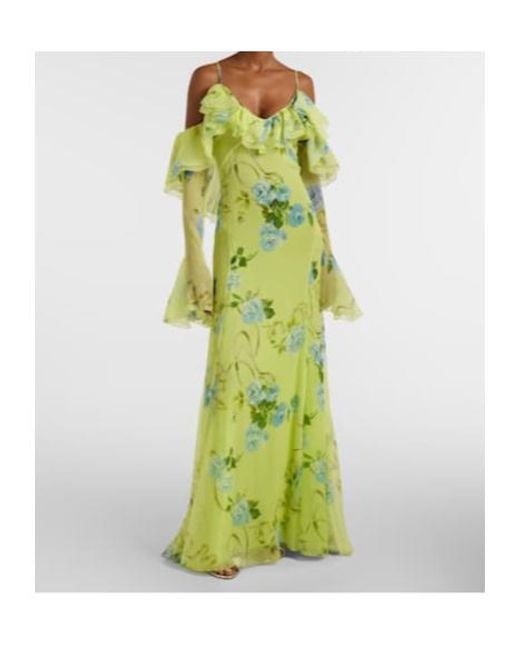 Blumarine Green Floral Pattern Silk Crepe Dress