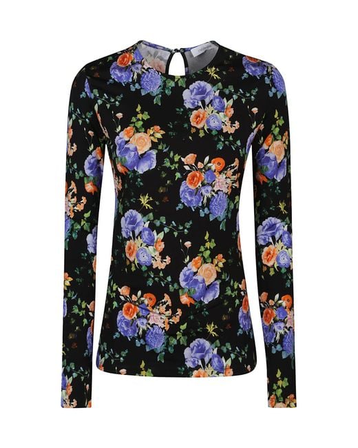 Rabanne Black Floral Print Jersey Top