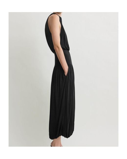 Totême Black Soft Gathered Viscose Dress