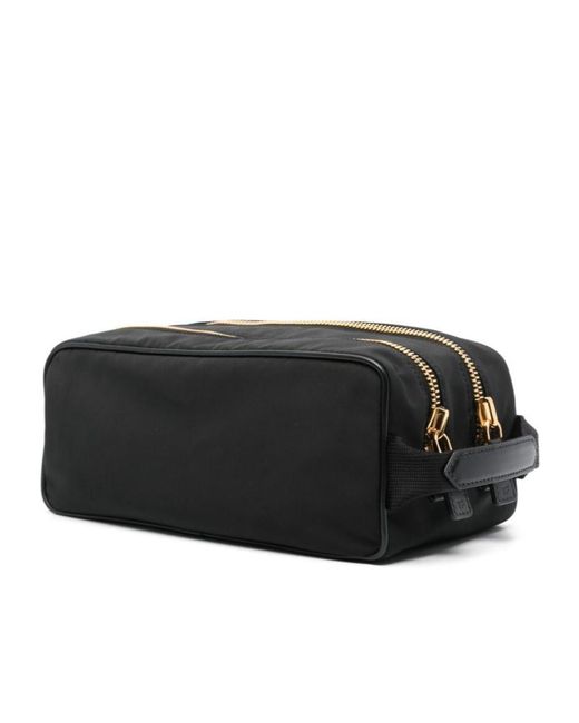 Tom Ford Black Logo Patch Zipped Wash Bag for men