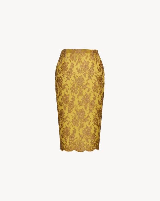 Saint Laurent Yellow Lace Midi Skirt
