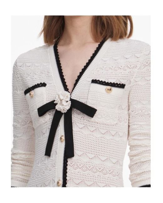 Self-Portrait White Knitted Long Cardigan