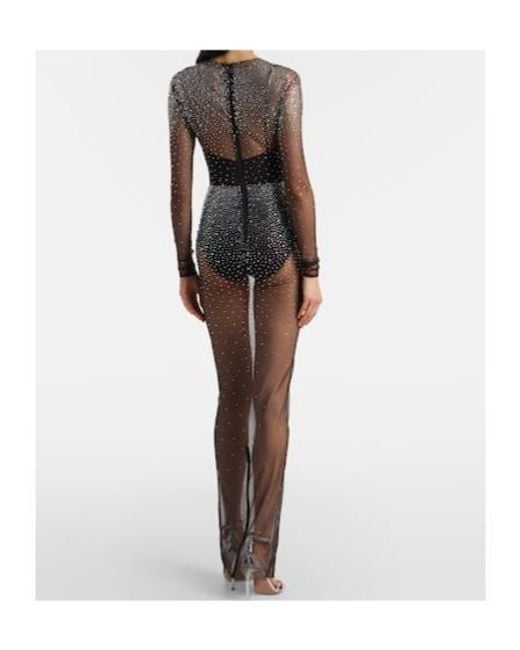 Alex Perry Gray Crystal-Embellished Mesh Maxi Dress