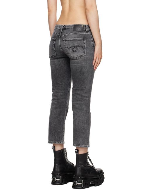 R13 Gray Mid Rise Distressed Edge Jeans