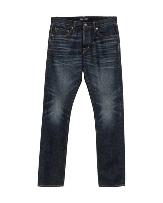 Tom Ford Blue Belt-Loop Logo-Patch Jeans for men
