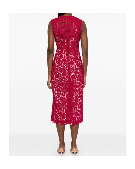 P.A.R.O.S.H. Red P.A.R.O..H. Peonia Floral Lace Midi Dress