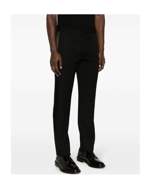 McQueen Black Low-Rise Satin-Trim Tailored Trousers for men
