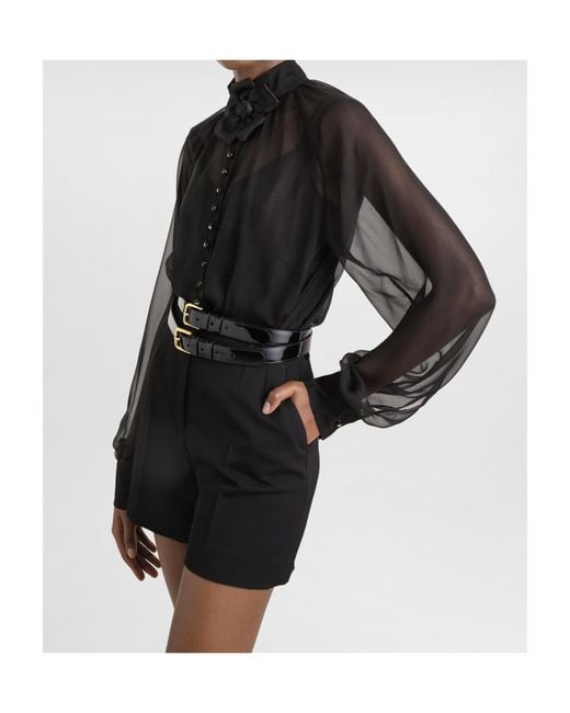 Dolce & Gabbana Black Flower Detailed Chiffon Blouse