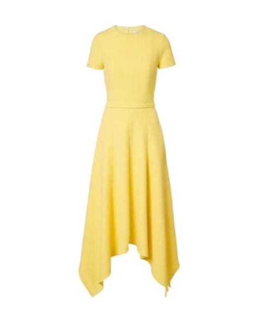 Safiyaa Yellow Okimi Asymmetric Crêpe Midi Dress